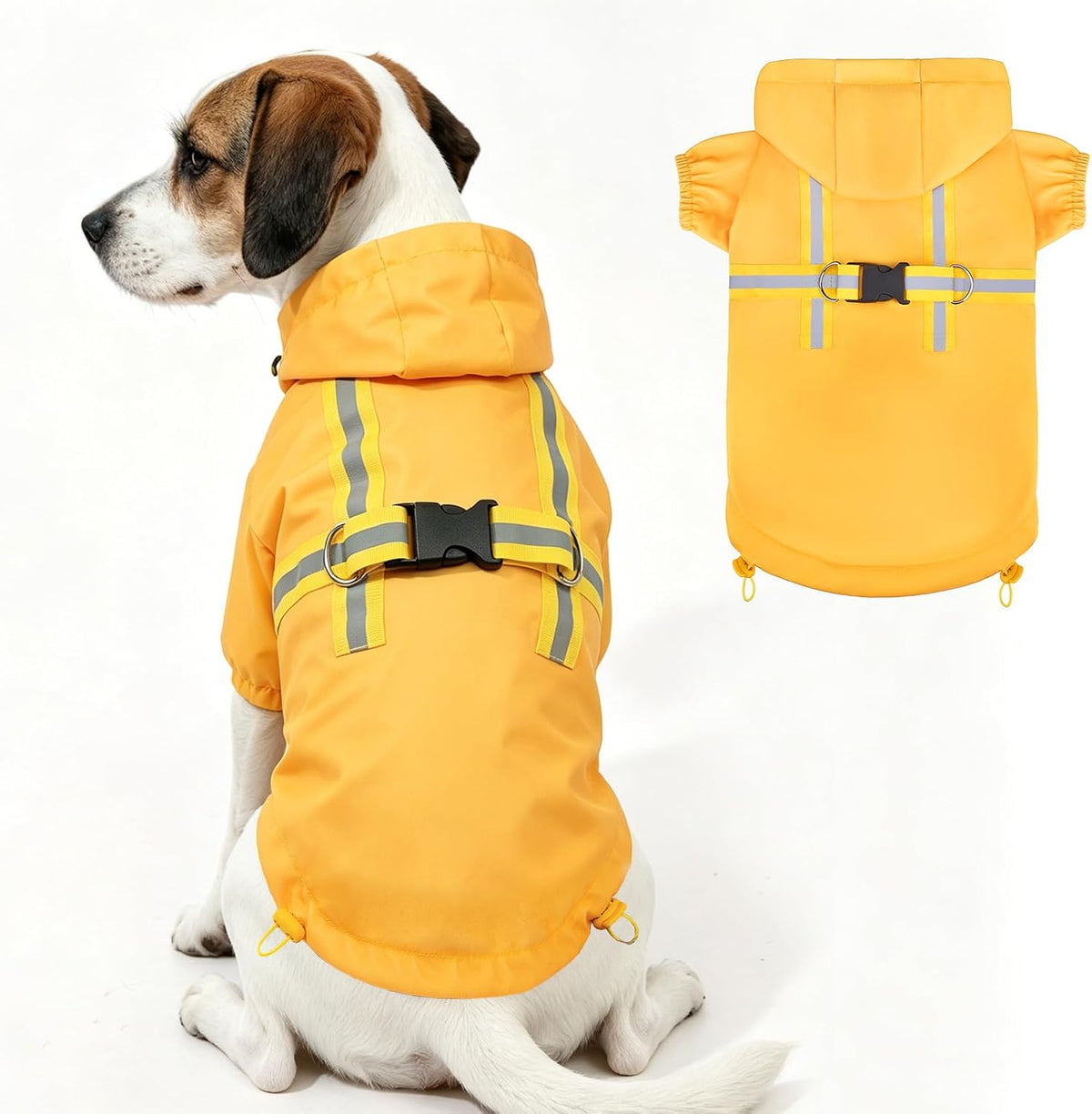 Dog Raincoat with Hood & Harness Built-in, Waterproof Dog Rain Jacket Slicker Poncho Reflective Vest Clothes for Rainy Snowy Winter Cold Days, Blue Duck M