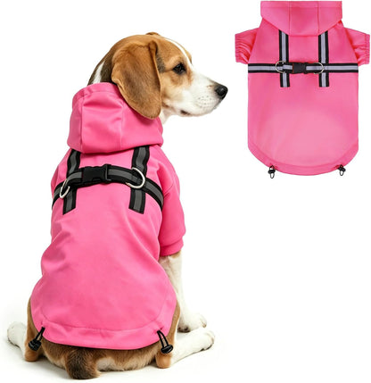 Dog Raincoat with Hood & Harness Built-in, Waterproof Dog Rain Jacket Slicker Poncho Reflective Vest Clothes for Rainy Snowy Winter Cold Days, Blue Duck M