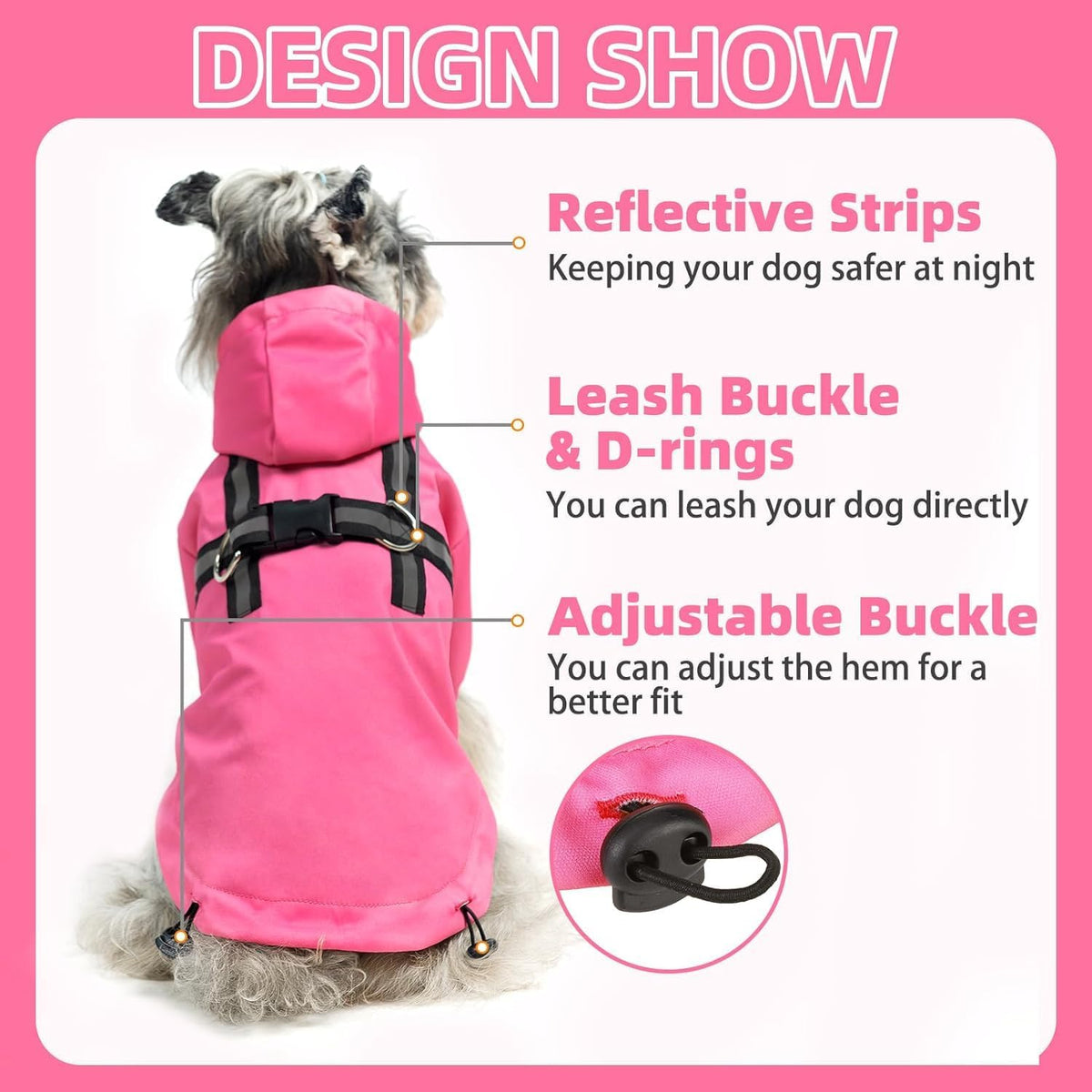 Dog Raincoat with Hood & Harness Built-in, Waterproof Dog Rain Jacket Slicker Poncho Reflective Vest Clothes for Rainy Snowy Winter Cold Days, Blue Duck M