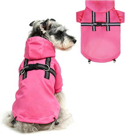 Dog Raincoat with Hood & Harness Built-in, Waterproof Dog Rain Jacket Slicker Poncho Reflective Vest Clothes for Rainy Snowy Winter Cold Days, Blue Duck M