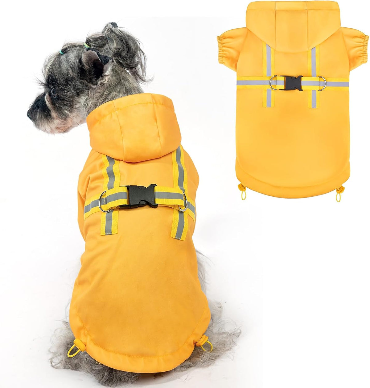 Dog Raincoat with Hood & Harness Built-in, Waterproof Dog Rain Jacket Slicker Poncho Reflective Vest Clothes for Rainy Snowy Winter Cold Days, Blue Duck M