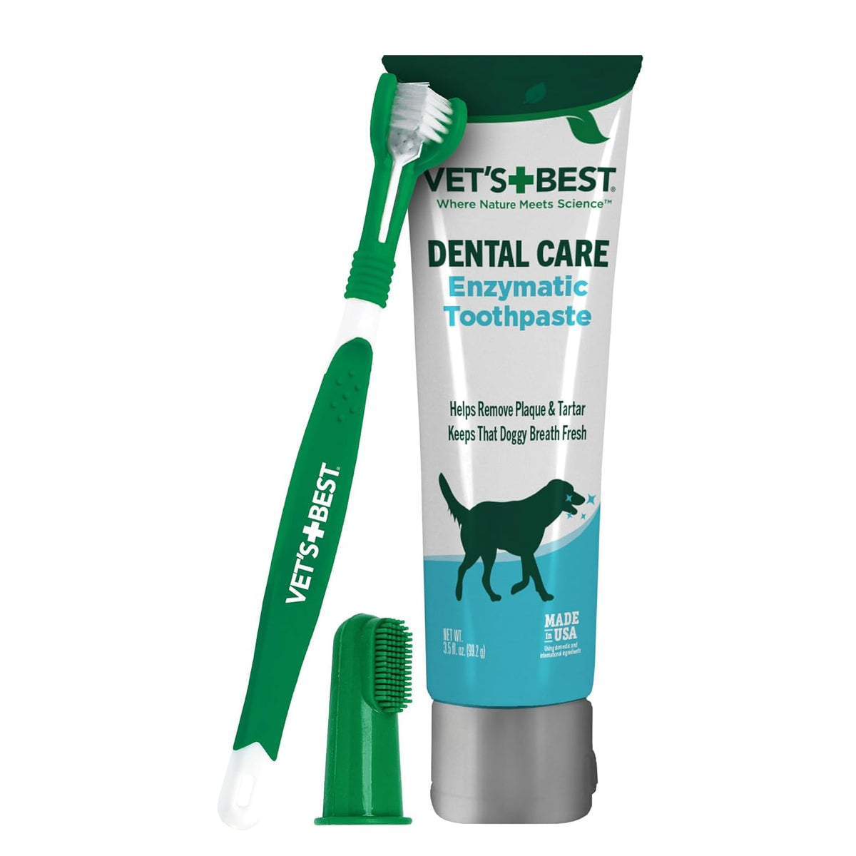 Dog Toothpaste & Toothbrush Dental Care Kit, With Brush 3.5 oz | Enzymatic Toothpaste for Dogs, Toothbrush & Finger Brush Included, Helps Remove Plaque & Freshen Dog Breath, Vet Formulated