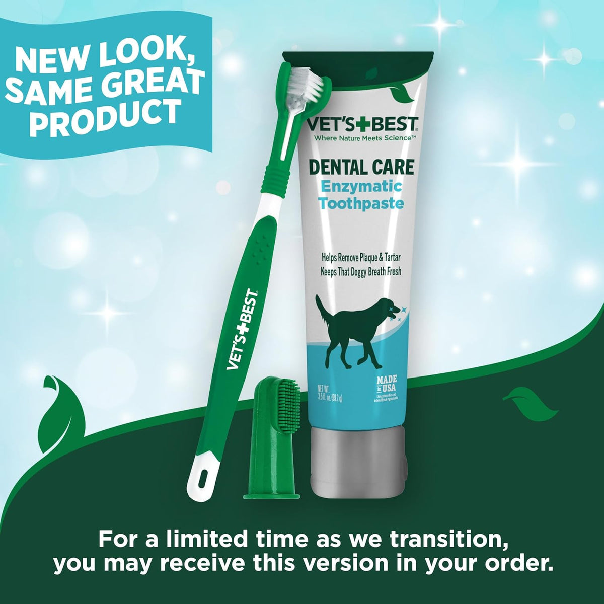 Dog Toothpaste & Toothbrush Dental Care Kit, With Brush 3.5 oz | Enzymatic Toothpaste for Dogs, Toothbrush & Finger Brush Included, Helps Remove Plaque & Freshen Dog Breath, Vet Formulated