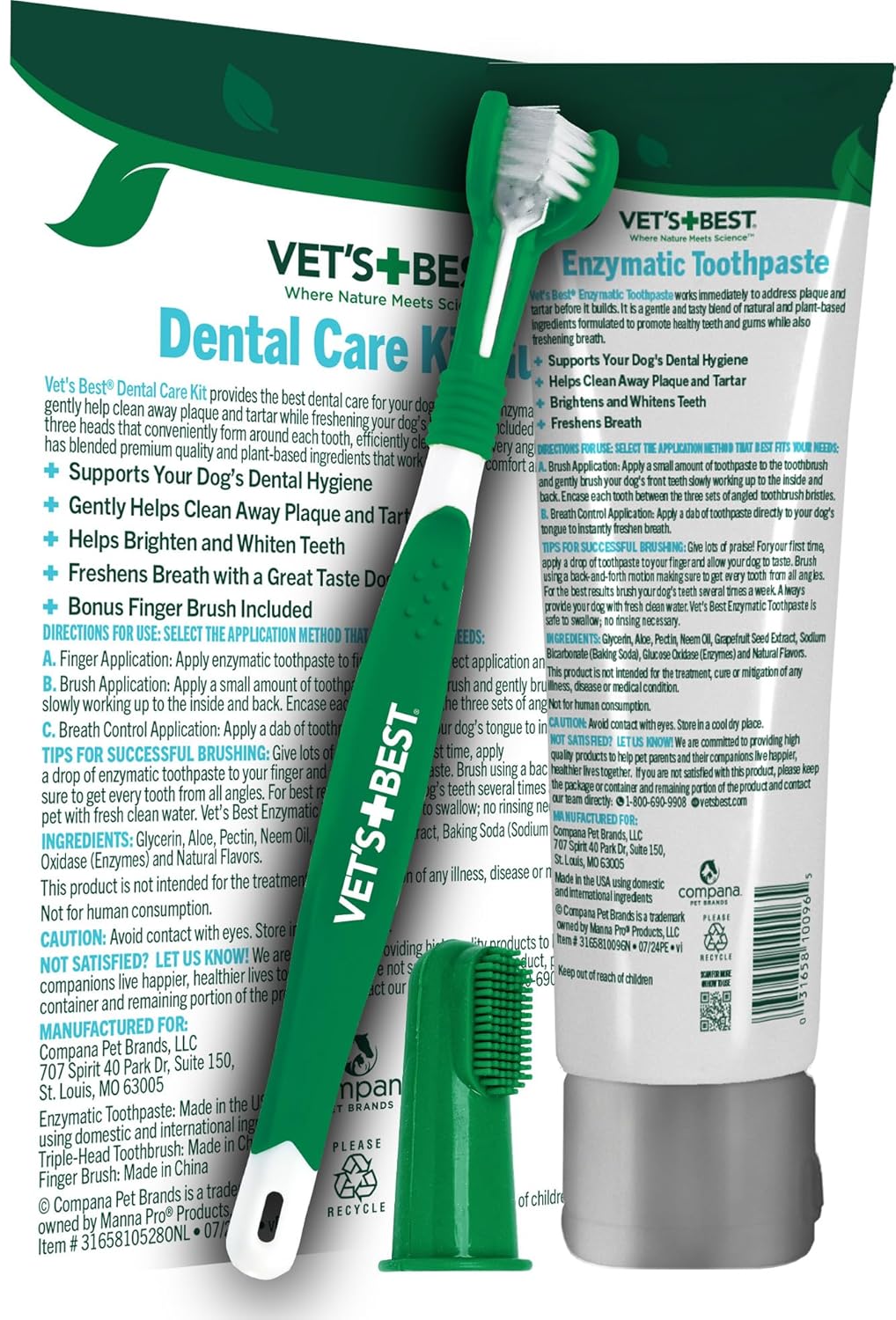 Dog Toothpaste & Toothbrush Dental Care Kit, With Brush 3.5 oz | Enzymatic Toothpaste for Dogs, Toothbrush & Finger Brush Included, Helps Remove Plaque & Freshen Dog Breath, Vet Formulated