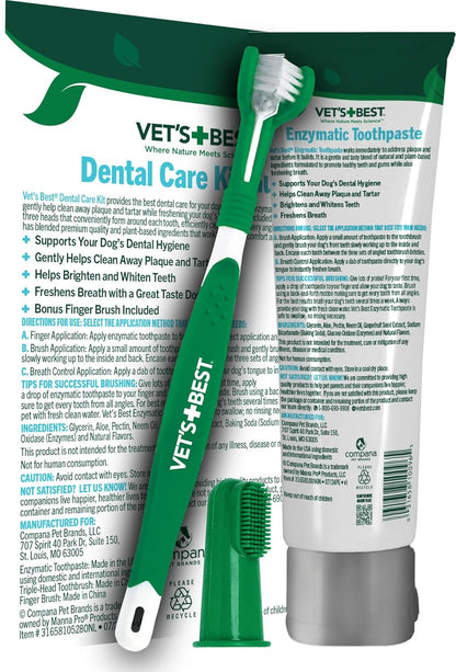 Dog Toothpaste & Toothbrush Dental Care Kit, With Brush 3.5 oz | Enzymatic Toothpaste for Dogs, Toothbrush & Finger Brush Included, Helps Remove Plaque & Freshen Dog Breath, Vet Formulated