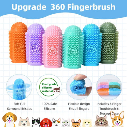 6Pcs Silicone Dog Toothbrush,360° Dog Tooth Brushing Kit,Finger Toothbrush,Cat Tooth Brush,Teeth Cleaning,Dogs Cats Teeth Cleaning Dental Care