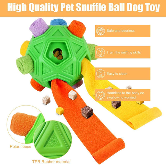 Dog Snuffle Ball-Interactive Puzzle Dog Toys Encourage Natural Foraging Skills Slow Feeder for Training and Stress Relief, Cloth Strip Hiding Food Dog Toys with Squeaky Carrot Toy for Any Size