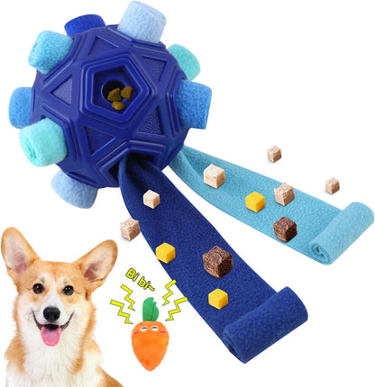 Dog Snuffle Ball-Interactive Puzzle Dog Toys Encourage Natural Foraging Skills Slow Feeder for Training and Stress Relief, Cloth Strip Hiding Food Dog Toys with Squeaky Carrot Toy for Any Size