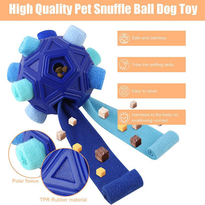 Dog Snuffle Ball-Interactive Puzzle Dog Toys Encourage Natural Foraging Skills Slow Feeder for Training and Stress Relief, Cloth Strip Hiding Food Dog Toys with Squeaky Carrot Toy for Any Size