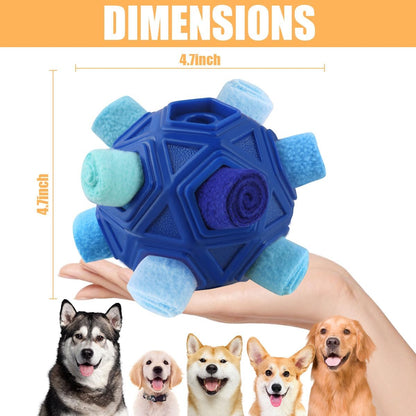 Dog Snuffle Ball-Interactive Puzzle Dog Toys Encourage Natural Foraging Skills Slow Feeder for Training and Stress Relief, Cloth Strip Hiding Food Dog Toys with Squeaky Carrot Toy for Any Size
