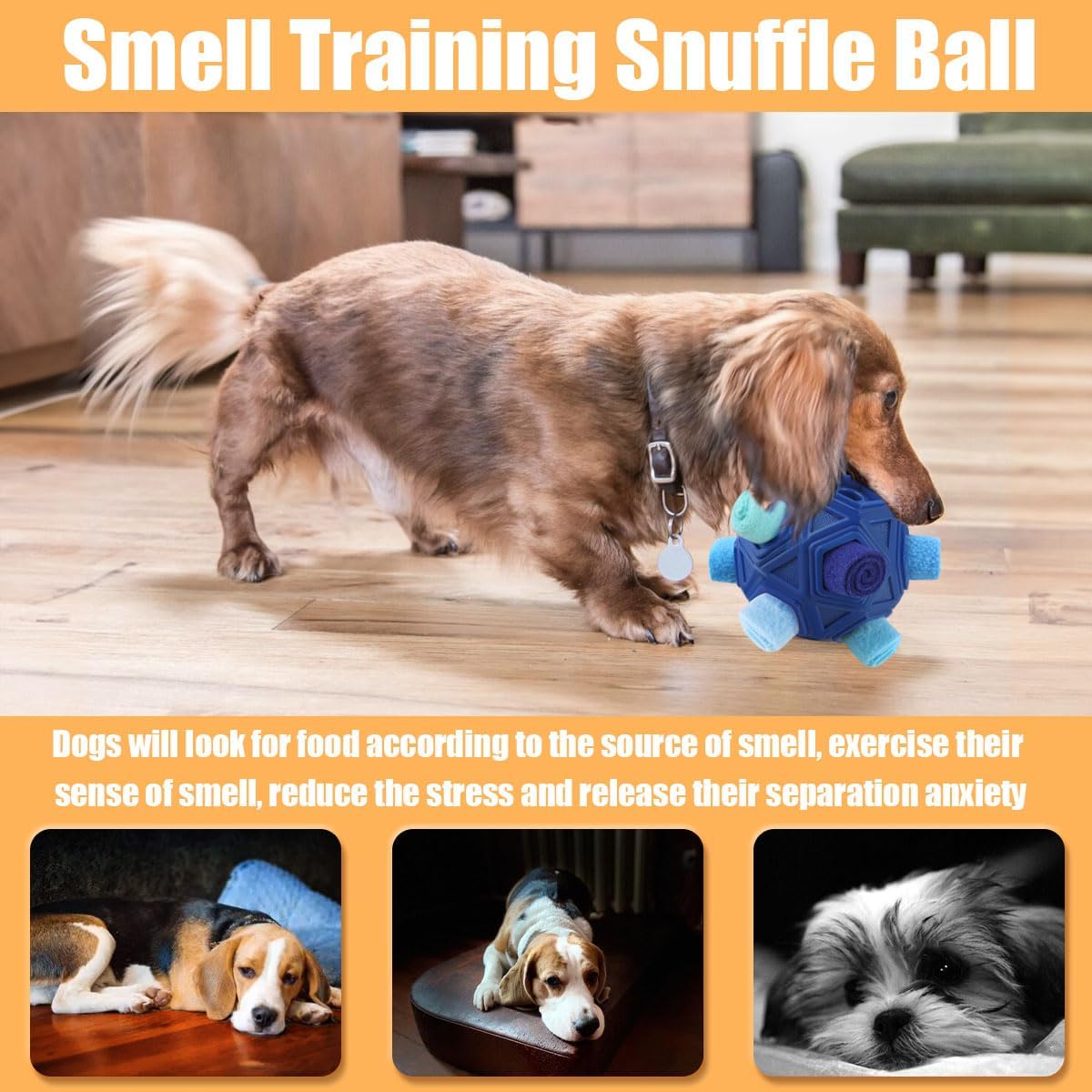 Dog Snuffle Ball-Interactive Puzzle Dog Toys Encourage Natural Foraging Skills Slow Feeder for Training and Stress Relief, Cloth Strip Hiding Food Dog Toys with Squeaky Carrot Toy for Any Size