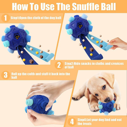Dog Snuffle Ball-Interactive Puzzle Dog Toys Encourage Natural Foraging Skills Slow Feeder for Training and Stress Relief, Cloth Strip Hiding Food Dog Toys with Squeaky Carrot Toy for Any Size