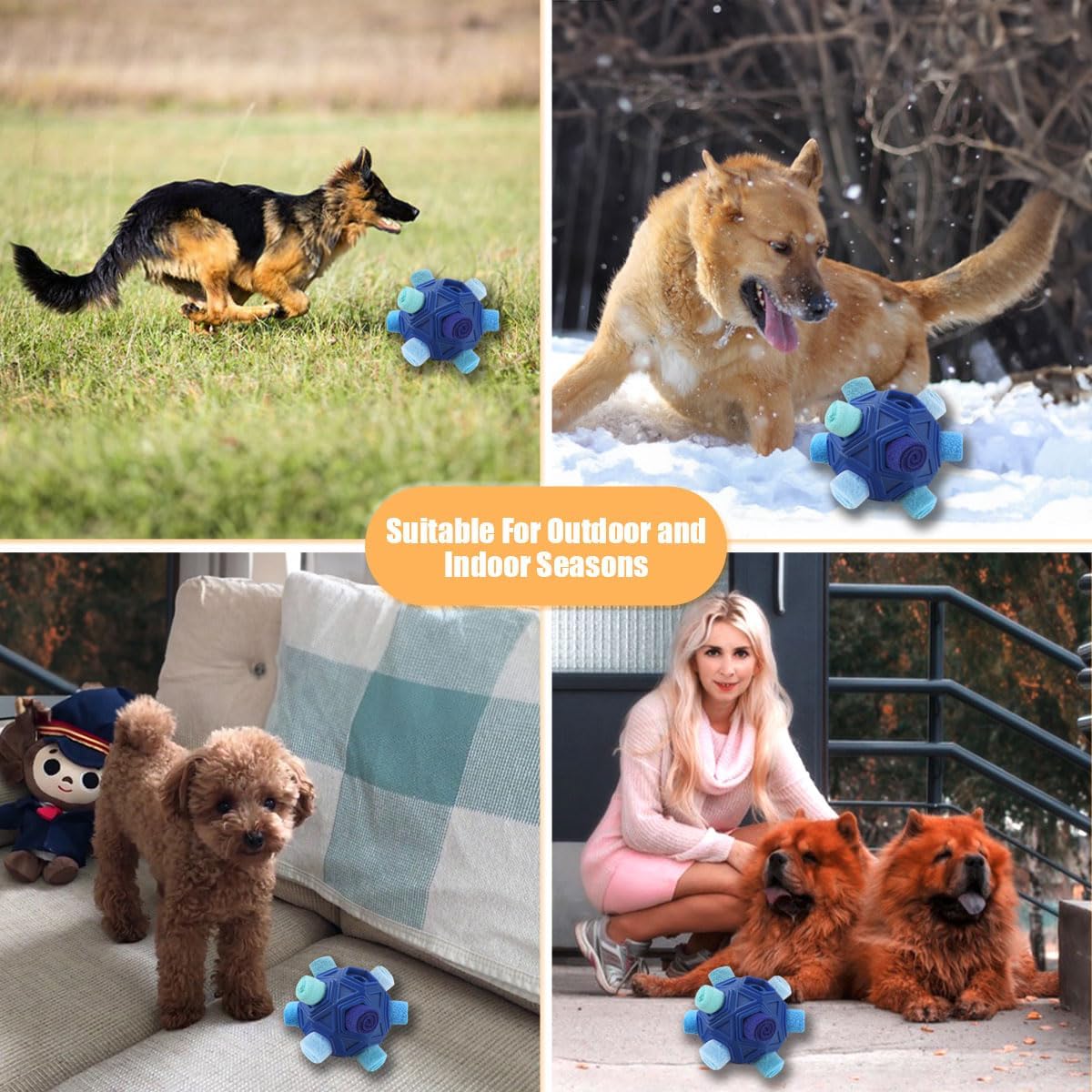 Dog Snuffle Ball-Interactive Puzzle Dog Toys Encourage Natural Foraging Skills Slow Feeder for Training and Stress Relief, Cloth Strip Hiding Food Dog Toys with Squeaky Carrot Toy for Any Size
