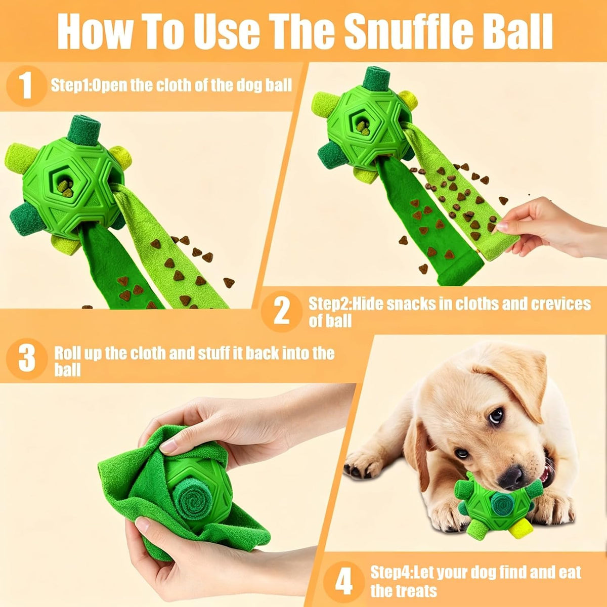 Dog Snuffle Ball-Interactive Puzzle Dog Toys Encourage Natural Foraging Skills Slow Feeder for Training and Stress Relief, Cloth Strip Hiding Food Dog Toys with Squeaky Carrot Toy for Any Size