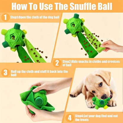 Dog Snuffle Ball-Interactive Puzzle Dog Toys Encourage Natural Foraging Skills Slow Feeder for Training and Stress Relief, Cloth Strip Hiding Food Dog Toys with Squeaky Carrot Toy for Any Size