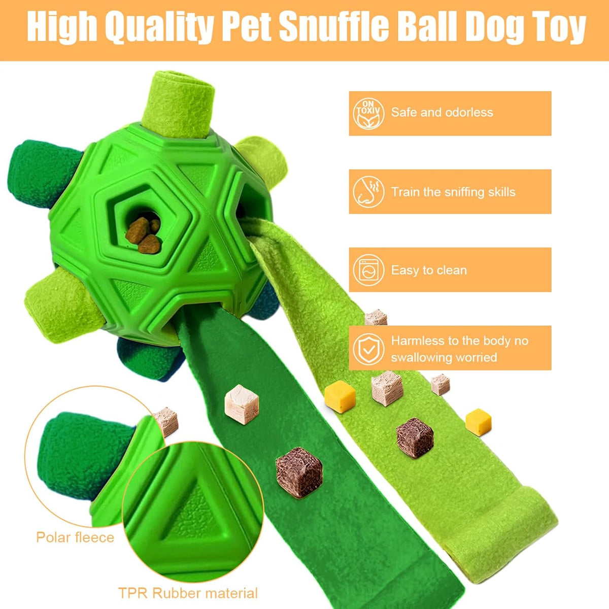 Dog Snuffle Ball-Interactive Puzzle Dog Toys Encourage Natural Foraging Skills Slow Feeder for Training and Stress Relief, Cloth Strip Hiding Food Dog Toys with Squeaky Carrot Toy for Any Size