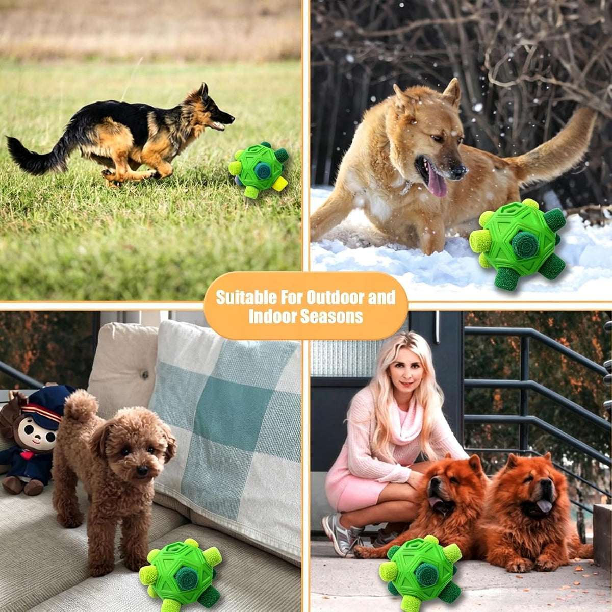Dog Snuffle Ball-Interactive Puzzle Dog Toys Encourage Natural Foraging Skills Slow Feeder for Training and Stress Relief, Cloth Strip Hiding Food Dog Toys with Squeaky Carrot Toy for Any Size