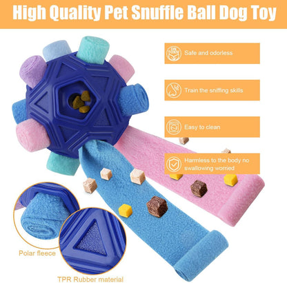 Dog Snuffle Ball-Interactive Puzzle Dog Toys Encourage Natural Foraging Skills Slow Feeder for Training and Stress Relief, Cloth Strip Hiding Food Dog Toys with Squeaky Carrot Toy for Any Size