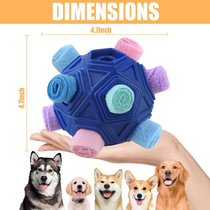 Dog Snuffle Ball-Interactive Puzzle Dog Toys Encourage Natural Foraging Skills Slow Feeder for Training and Stress Relief, Cloth Strip Hiding Food Dog Toys with Squeaky Carrot Toy for Any Size