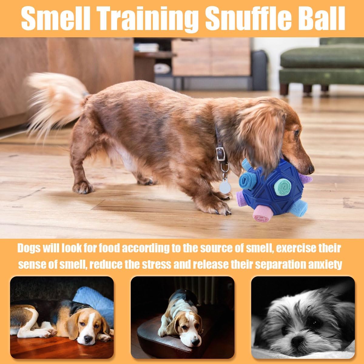 Dog Snuffle Ball-Interactive Puzzle Dog Toys Encourage Natural Foraging Skills Slow Feeder for Training and Stress Relief, Cloth Strip Hiding Food Dog Toys with Squeaky Carrot Toy for Any Size