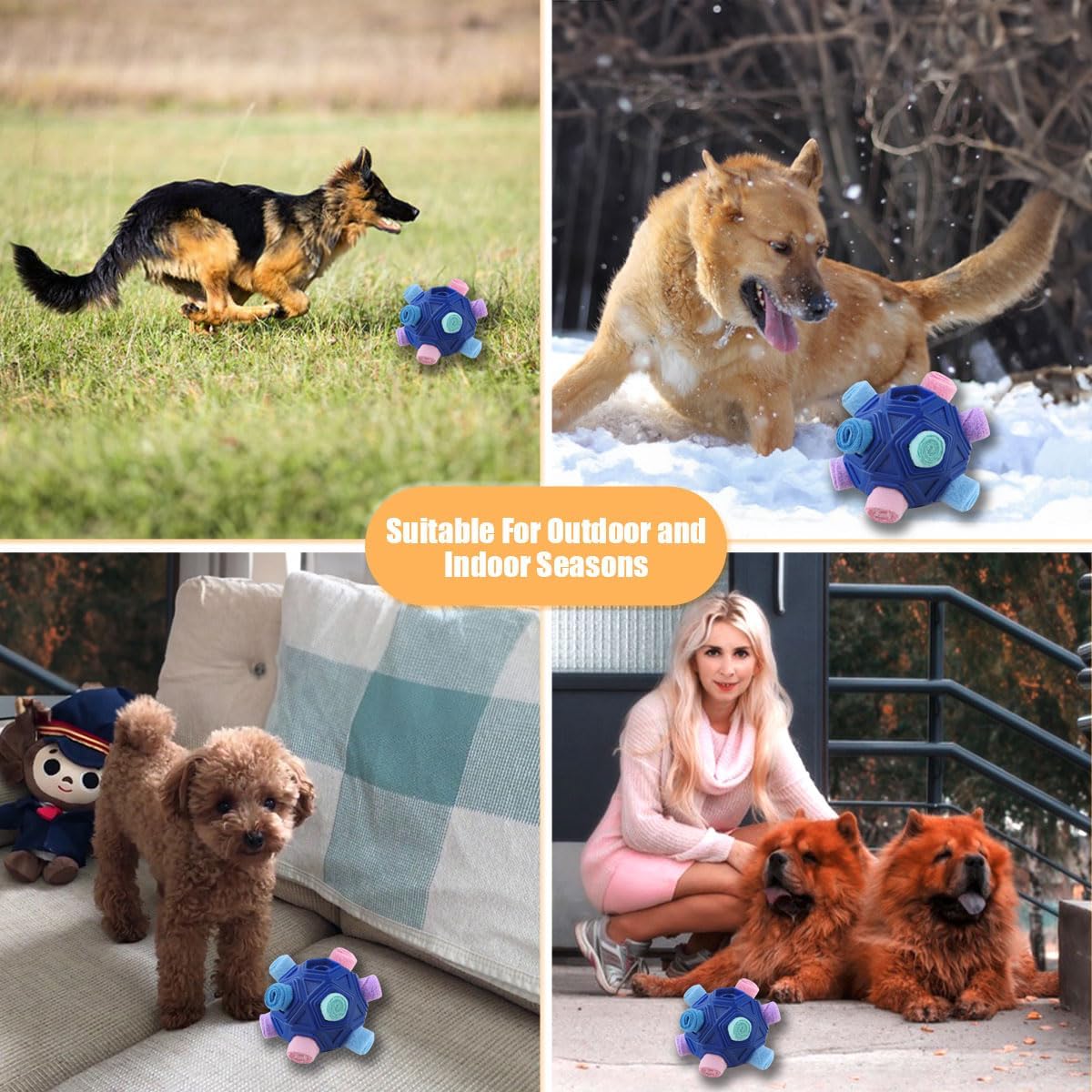 Dog Snuffle Ball-Interactive Puzzle Dog Toys Encourage Natural Foraging Skills Slow Feeder for Training and Stress Relief, Cloth Strip Hiding Food Dog Toys with Squeaky Carrot Toy for Any Size