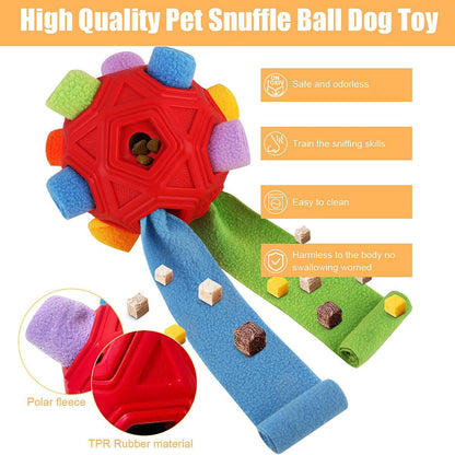 Dog Snuffle Ball-Interactive Puzzle Dog Toys Encourage Natural Foraging Skills Slow Feeder for Training and Stress Relief, Cloth Strip Hiding Food Dog Toys with Squeaky Carrot Toy for Any Size