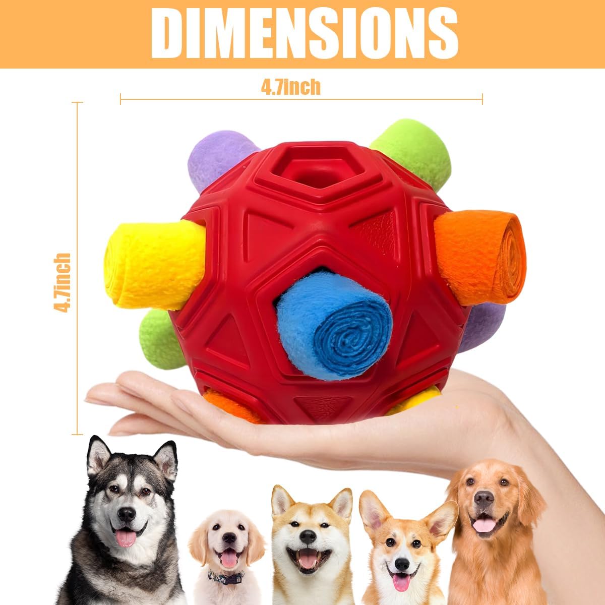 Dog Snuffle Ball-Interactive Puzzle Dog Toys Encourage Natural Foraging Skills Slow Feeder for Training and Stress Relief, Cloth Strip Hiding Food Dog Toys with Squeaky Carrot Toy for Any Size