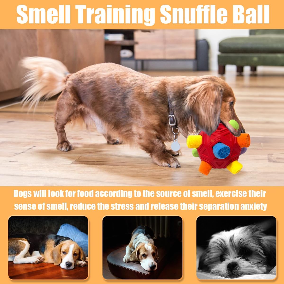 Dog Snuffle Ball-Interactive Puzzle Dog Toys Encourage Natural Foraging Skills Slow Feeder for Training and Stress Relief, Cloth Strip Hiding Food Dog Toys with Squeaky Carrot Toy for Any Size