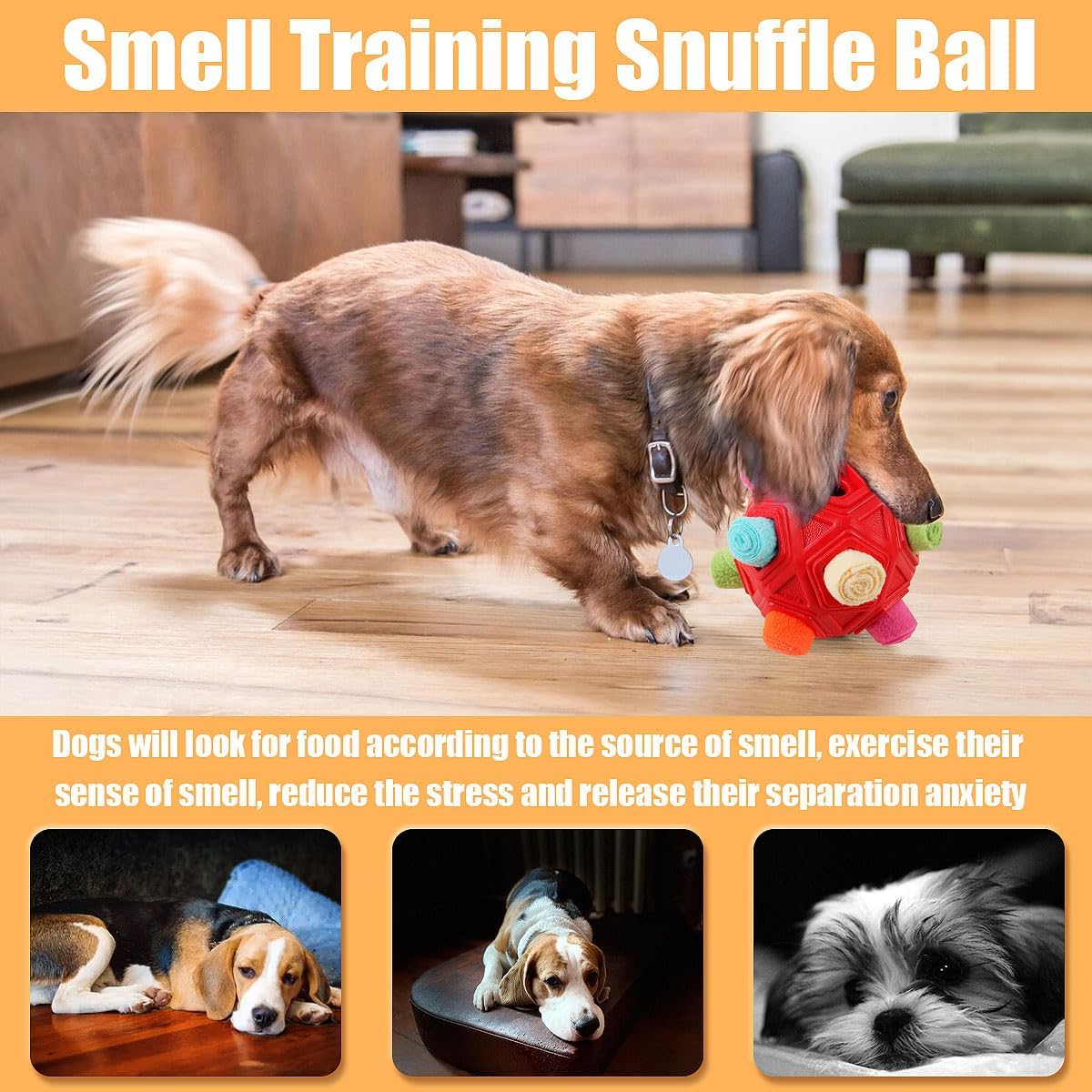 Dog Snuffle Ball-Interactive Puzzle Dog Toys Encourage Natural Foraging Skills Slow Feeder for Training and Stress Relief, Cloth Strip Hiding Food Dog Toys with Squeaky Carrot Toy for Any Size