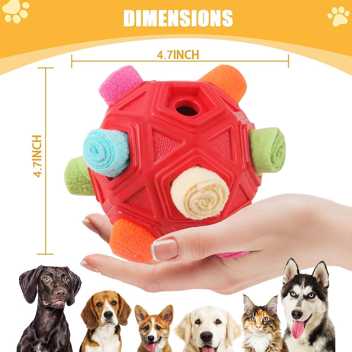 Dog Snuffle Ball-Interactive Puzzle Dog Toys Encourage Natural Foraging Skills Slow Feeder for Training and Stress Relief, Cloth Strip Hiding Food Dog Toys with Squeaky Carrot Toy for Any Size