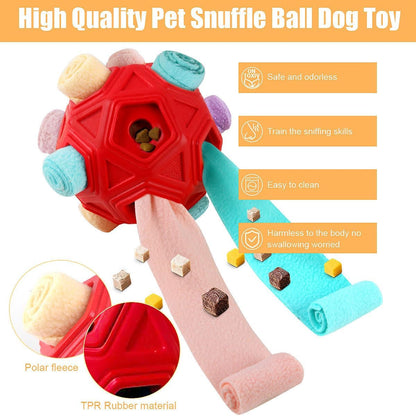 Dog Snuffle Ball-Interactive Puzzle Dog Toys Encourage Natural Foraging Skills Slow Feeder for Training and Stress Relief, Cloth Strip Hiding Food Dog Toys with Squeaky Carrot Toy for Any Size