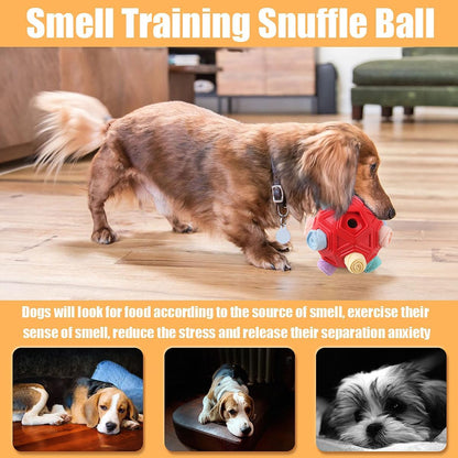 Dog Snuffle Ball-Interactive Puzzle Dog Toys Encourage Natural Foraging Skills Slow Feeder for Training and Stress Relief, Cloth Strip Hiding Food Dog Toys with Squeaky Carrot Toy for Any Size