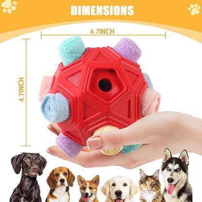 Dog Snuffle Ball-Interactive Puzzle Dog Toys Encourage Natural Foraging Skills Slow Feeder for Training and Stress Relief, Cloth Strip Hiding Food Dog Toys with Squeaky Carrot Toy for Any Size