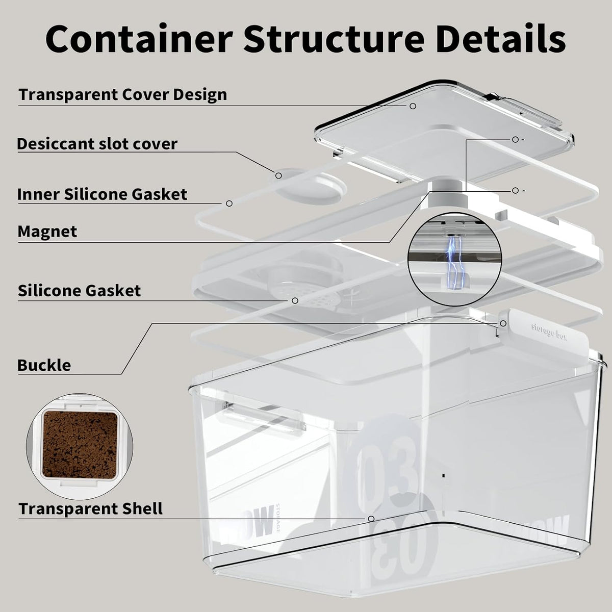 Airtight Pet Food Storage Container with Freshness Compartment, 12–14 lb Dog Food Storage Bin, Double Silicone Seal & Magnetic Flip Lid, Food-Grade PP Container for Dry Food, Cat Food and Treats