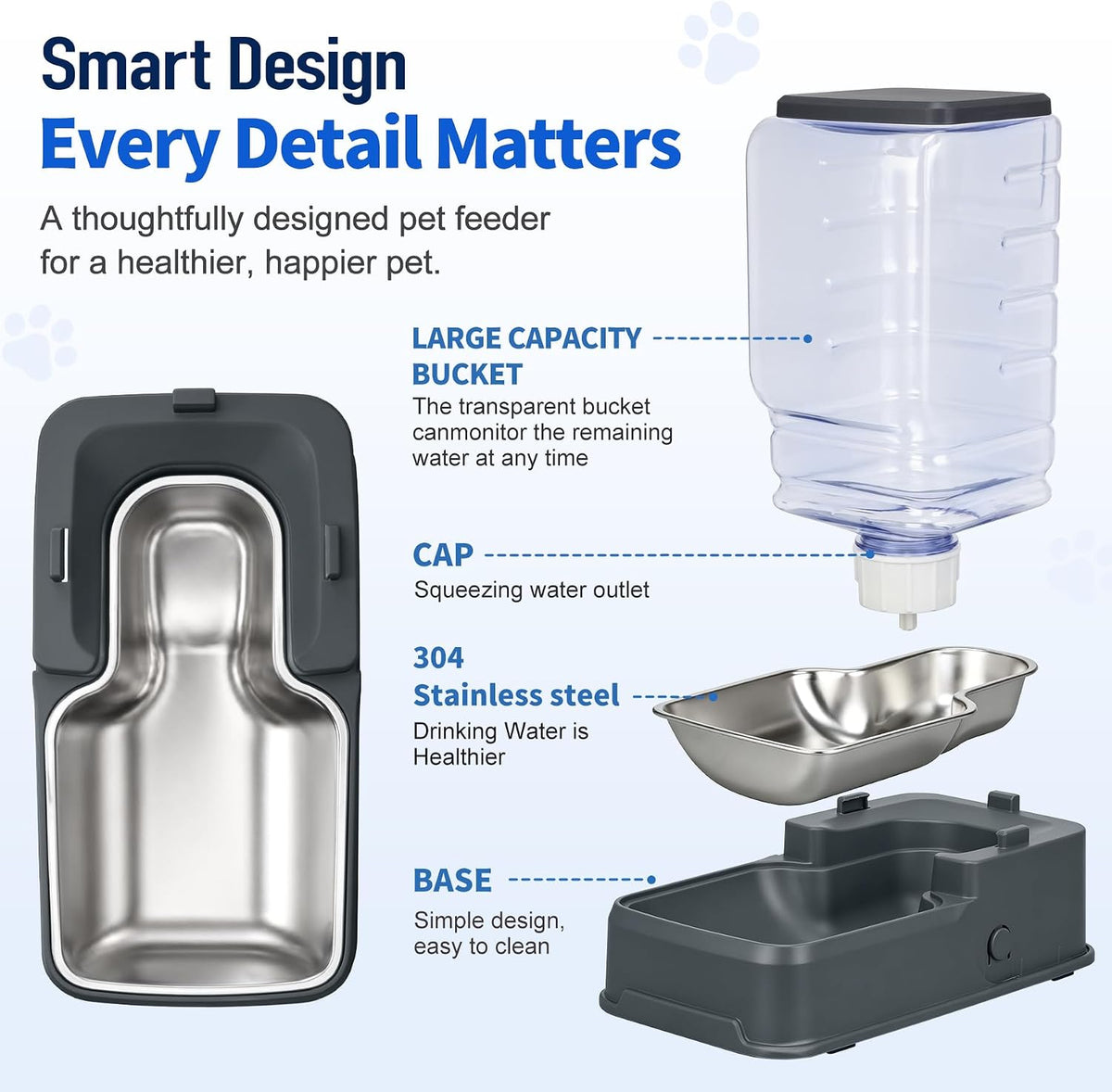 Automatic Cat Feeder and Water Dispenser Set with Dog Stainless Steel Feed Bowl Pet Gravity Self Feeding and Waterer Large Capacity for Small Medium Large Dogs Puppy Kitten 2 Pack