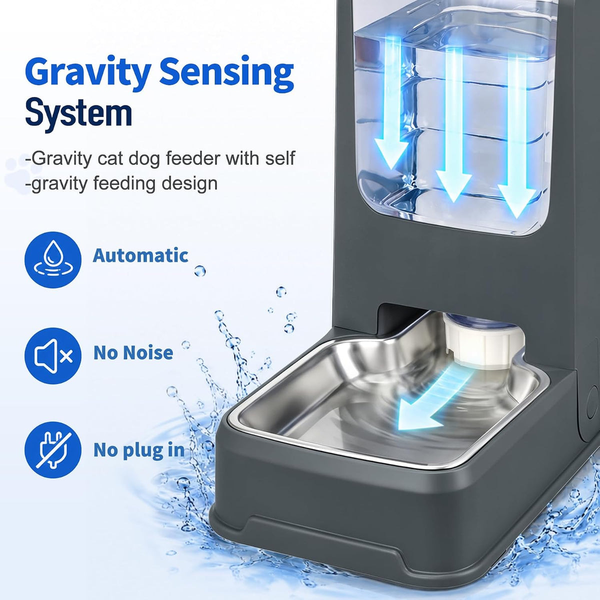 Automatic Cat Feeder and Water Dispenser Set with Dog Stainless Steel Feed Bowl Pet Gravity Self Feeding and Waterer Large Capacity for Small Medium Large Dogs Puppy Kitten 2 Pack