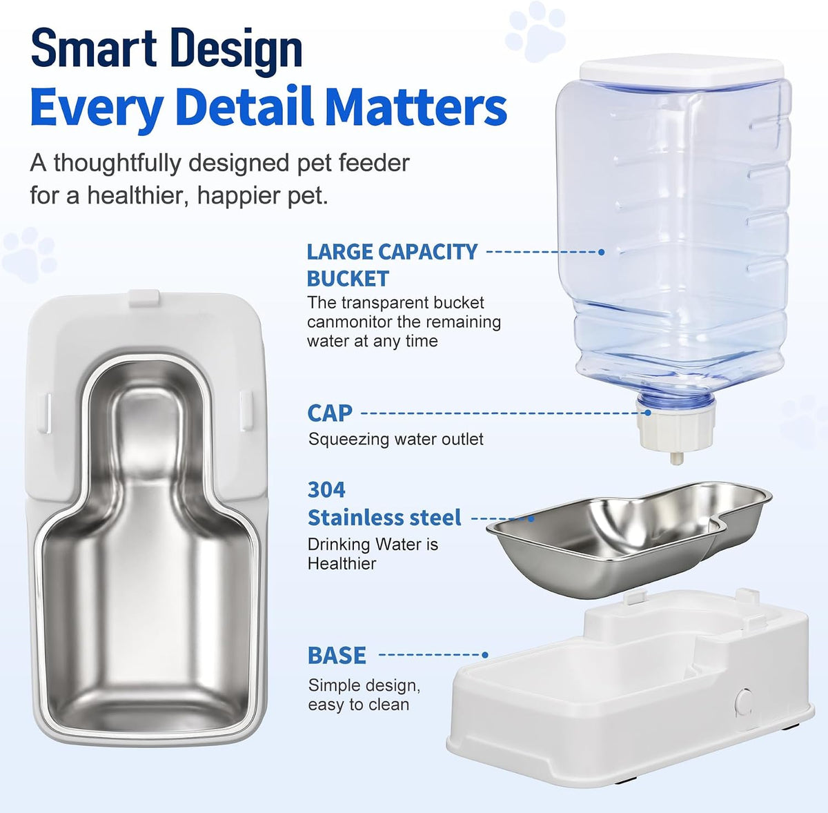 Automatic Cat Feeder and Water Dispenser Set with Dog Stainless Steel Feed Bowl Pet Gravity Self Feeding and Waterer Large Capacity for Small Medium Large Dogs Puppy Kitten 2 Pack