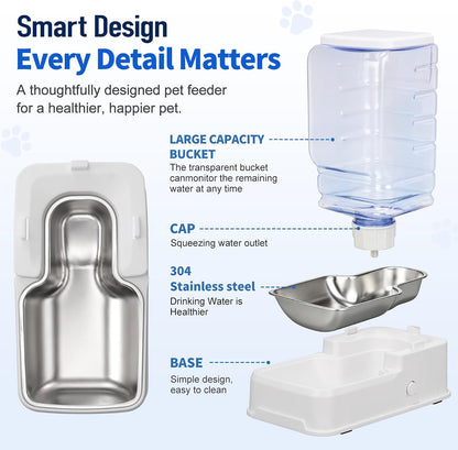 Automatic Cat Feeder and Water Dispenser Set with Dog Stainless Steel Feed Bowl Pet Gravity Self Feeding and Waterer Large Capacity for Small Medium Large Dogs Puppy Kitten 2 Pack