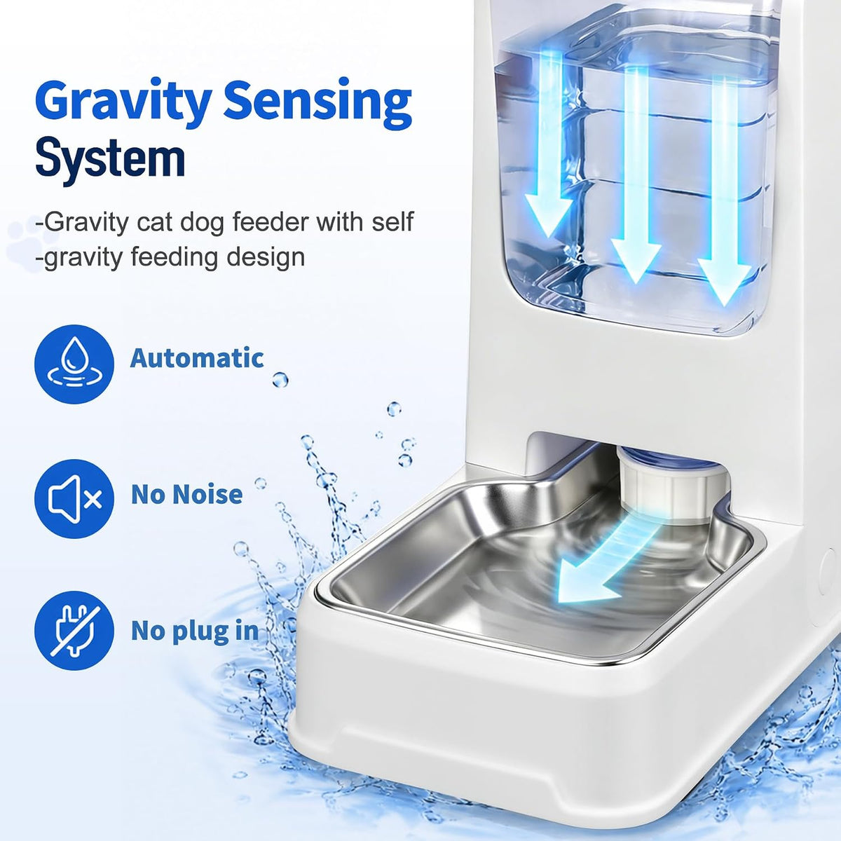 Automatic Cat Feeder and Water Dispenser Set with Dog Stainless Steel Feed Bowl Pet Gravity Self Feeding and Waterer Large Capacity for Small Medium Large Dogs Puppy Kitten 2 Pack
