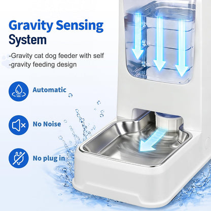 Automatic Cat Feeder and Water Dispenser Set with Dog Stainless Steel Feed Bowl Pet Gravity Self Feeding and Waterer Large Capacity for Small Medium Large Dogs Puppy Kitten 2 Pack