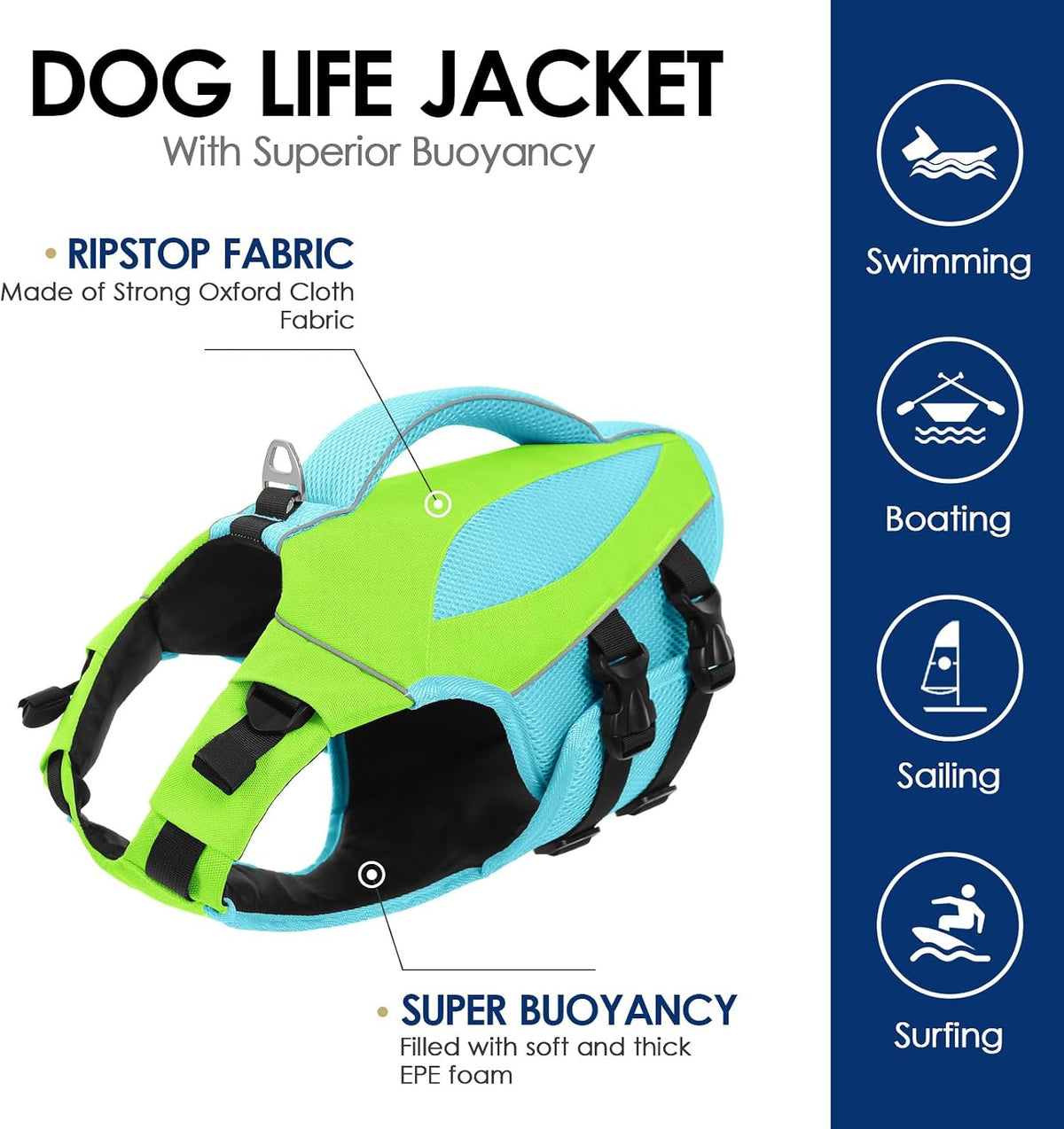Large Dog Life Jacket High Buoyancy Dog Life Vest for Swimming, XL