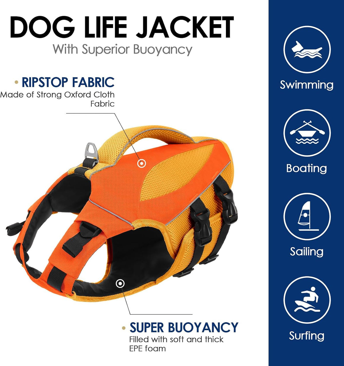 Large Dog Life Jacket High Buoyancy Dog Life Vest for Swimming, XL