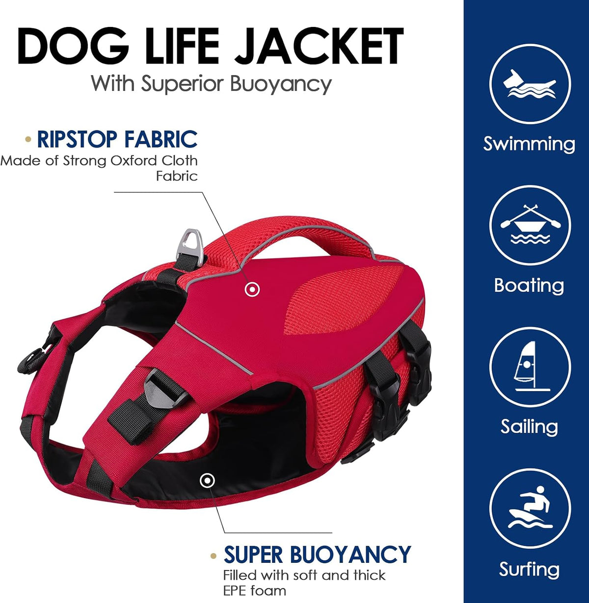 Large Dog Life Jacket High Buoyancy Dog Life Vest for Swimming, XL
