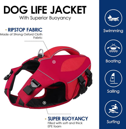 Large Dog Life Jacket High Buoyancy Dog Life Vest for Swimming, XL