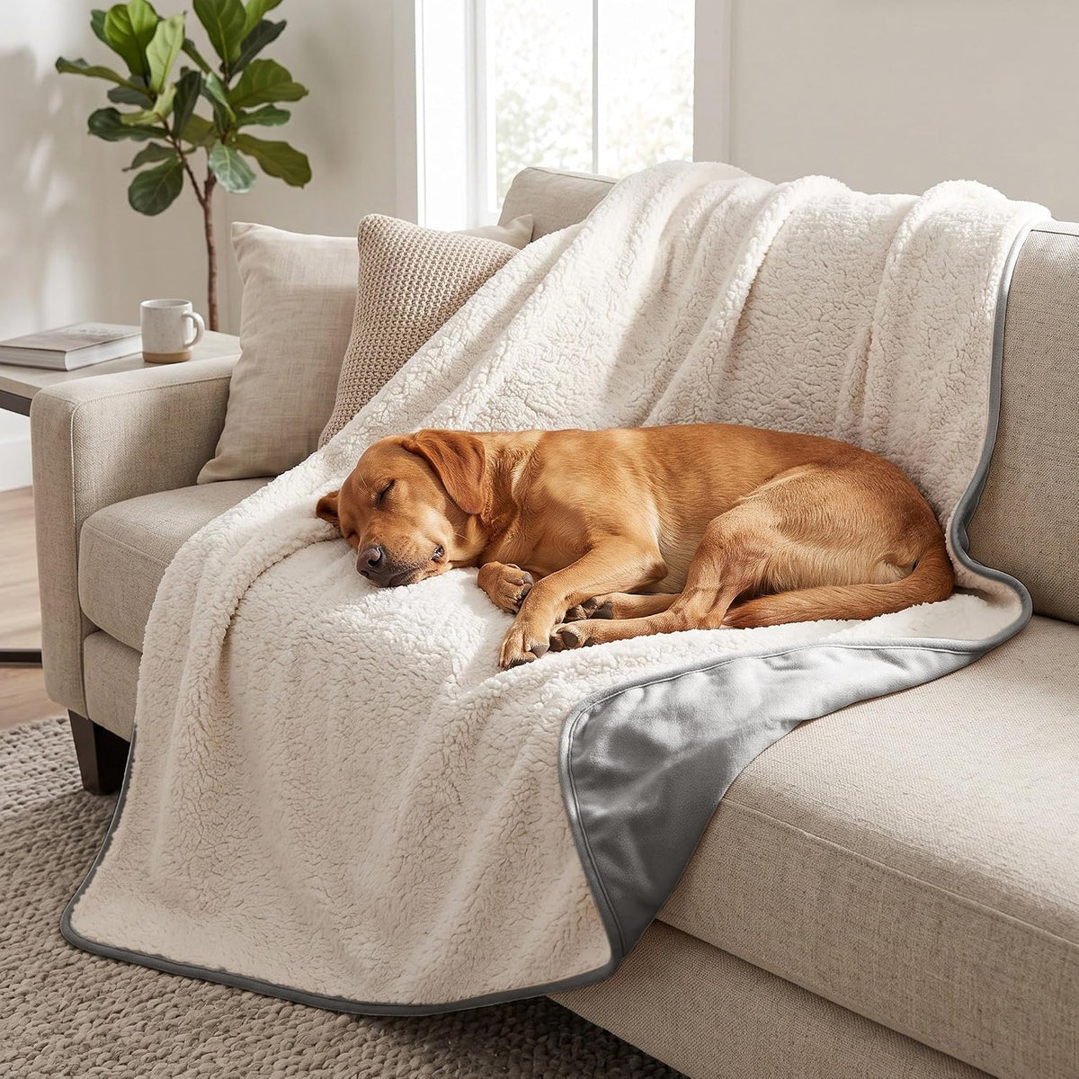 Waterproof Blanket for Dogs - Pet Throw as Furniture Protector | Cozy Sherpa & Smooth Velvet, Reversible and Machine Washable, for Couch and Bed, 60"x80", Dark Grey