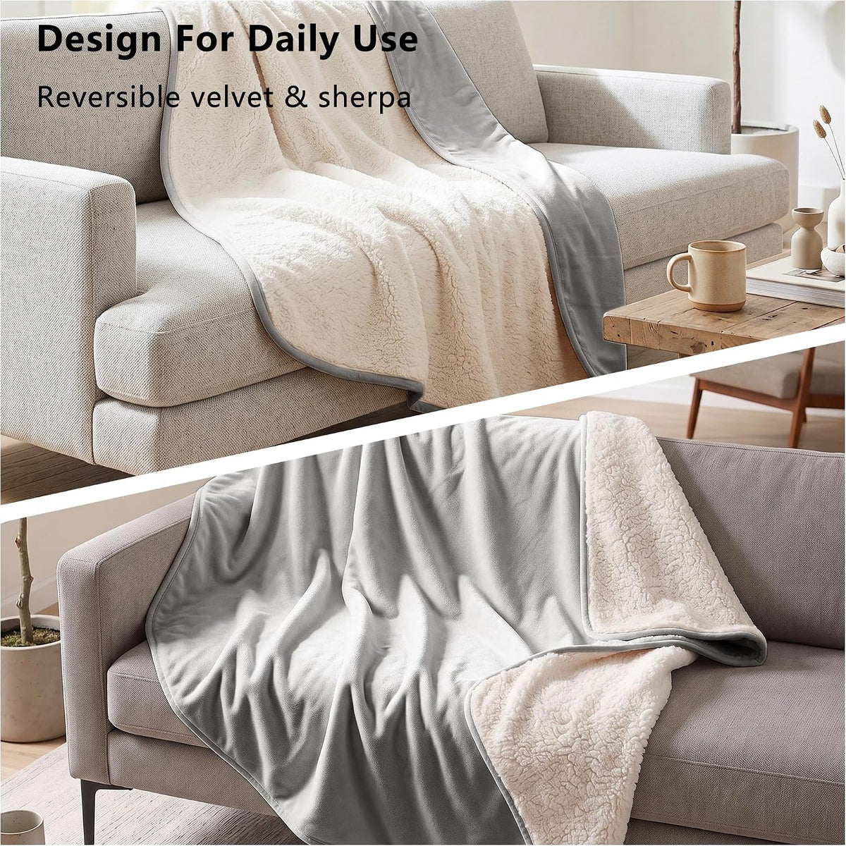 Waterproof Blanket for Dogs - Pet Throw as Furniture Protector | Cozy Sherpa & Smooth Velvet, Reversible and Machine Washable, for Couch and Bed, 60"x80", Dark Grey