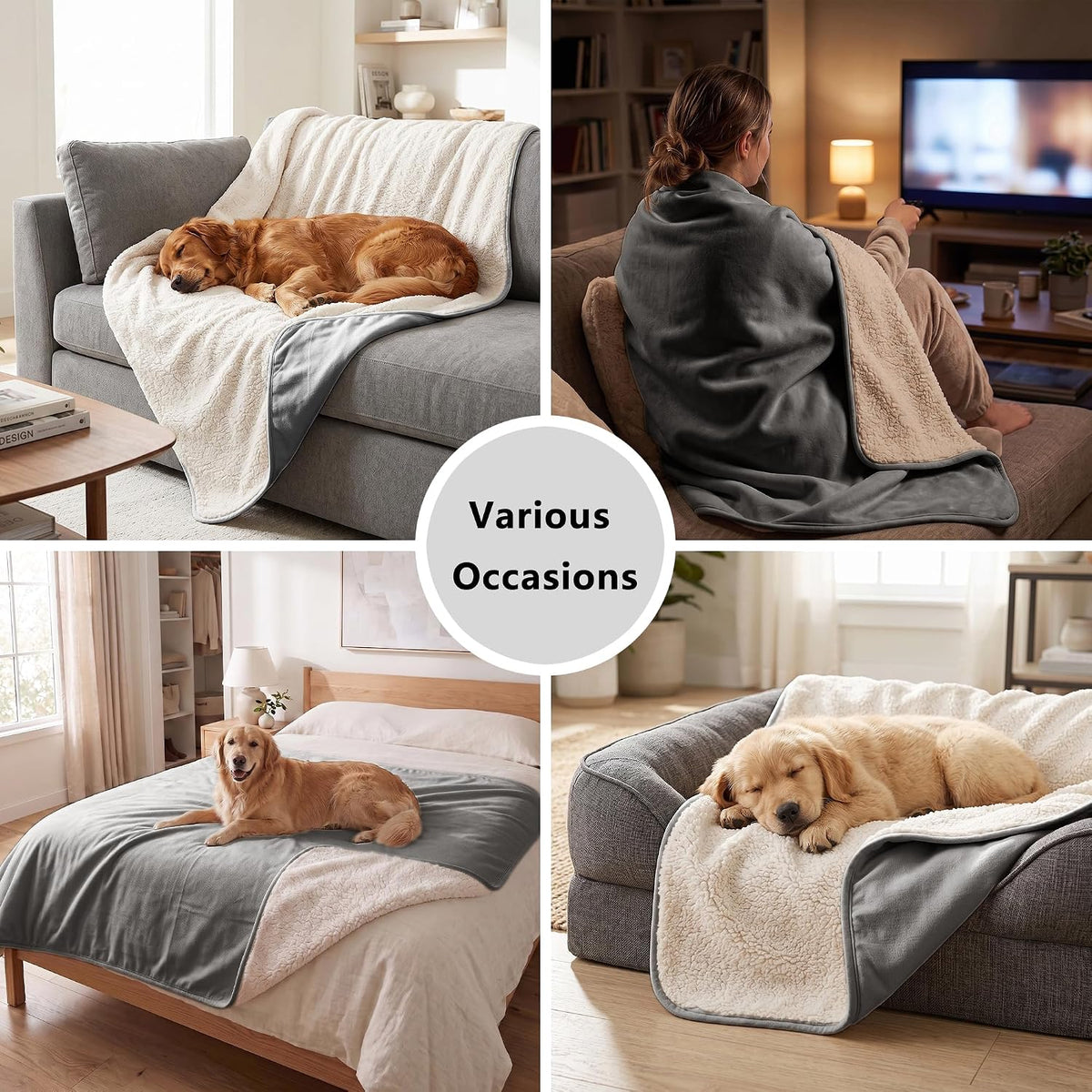 Waterproof Blanket for Dogs - Pet Throw as Furniture Protector | Cozy Sherpa & Smooth Velvet, Reversible and Machine Washable, for Couch and Bed, 60"x80", Dark Grey