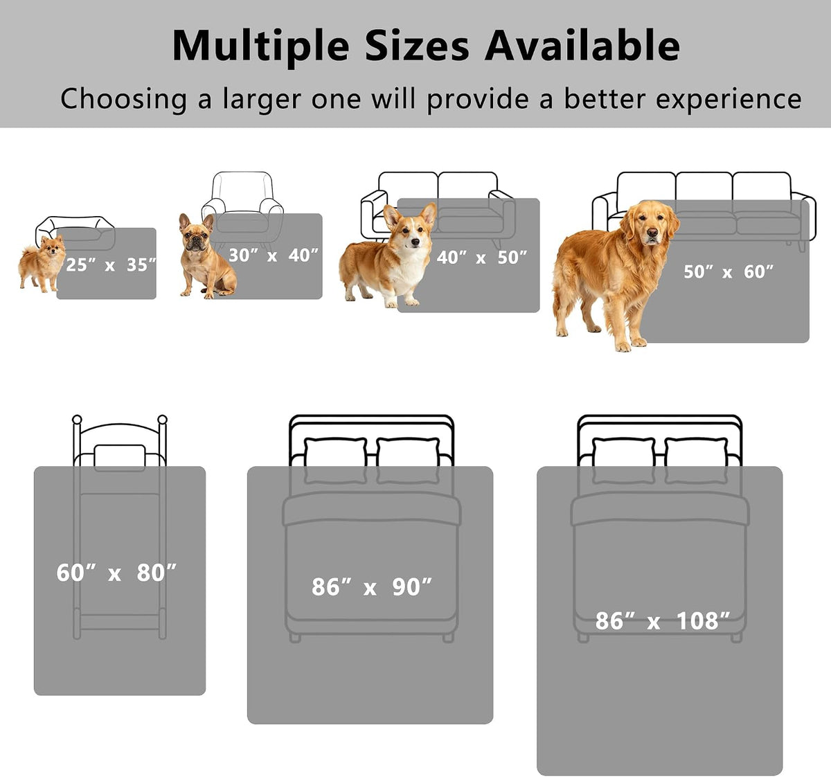 Waterproof Blanket for Dogs - Pet Throw as Furniture Protector | Cozy Sherpa & Smooth Velvet, Reversible and Machine Washable, for Couch and Bed, 60"x80", Dark Grey