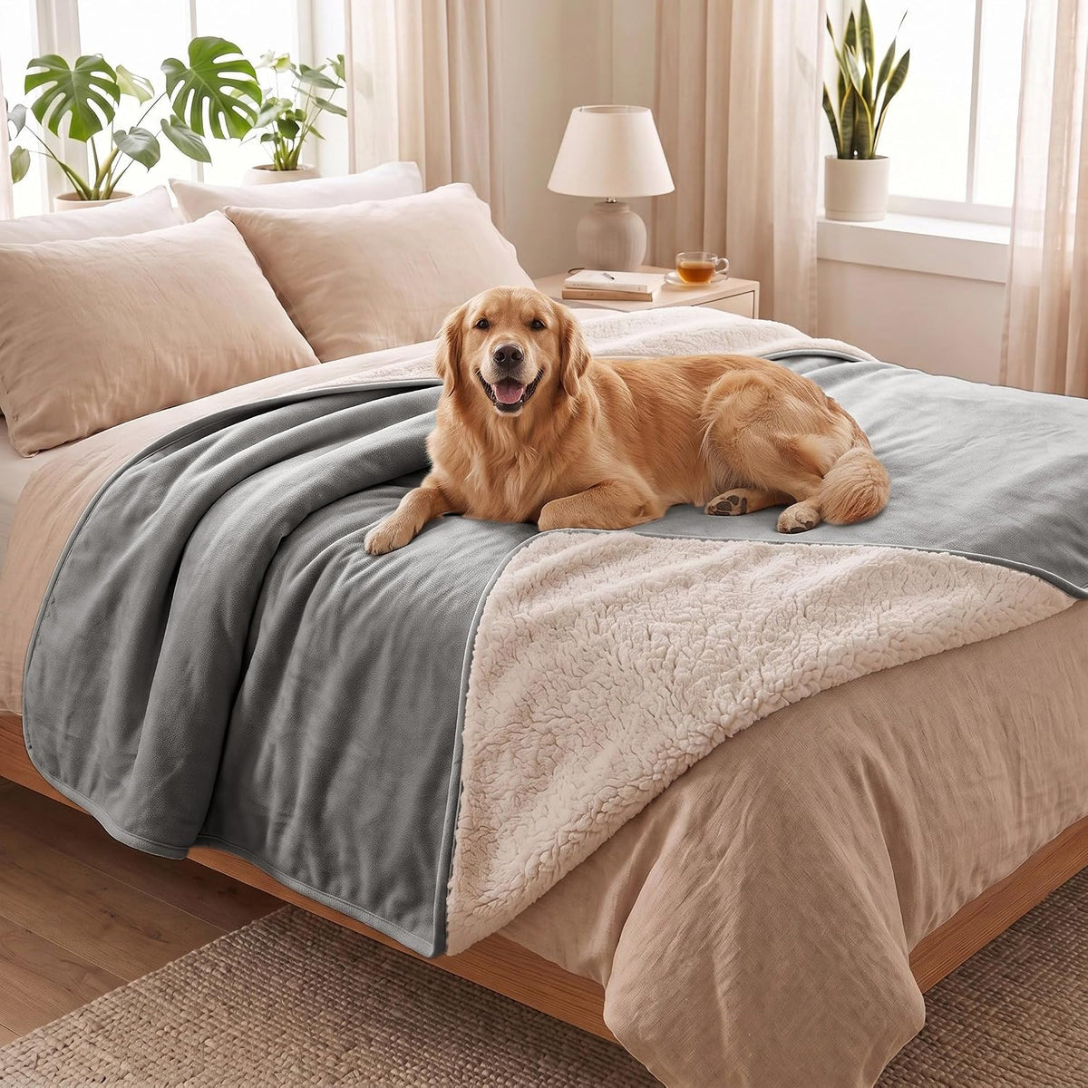 Waterproof Blanket for Dogs - Pet Throw as Furniture Protector | Cozy Sherpa & Smooth Velvet, Reversible and Machine Washable, for Couch and Bed, 60"x80", Dark Grey
