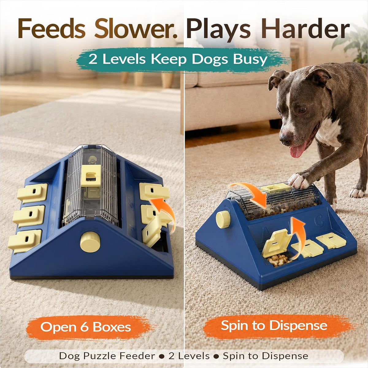 KADTC 2-Level Dog Puzzle Toy Rotating Treat Dispenser for Small/Medium Dogs